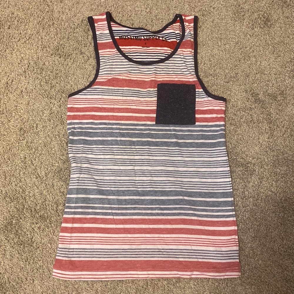 MOSSIMO SUPPLY CO red white and blue tank with a pocket